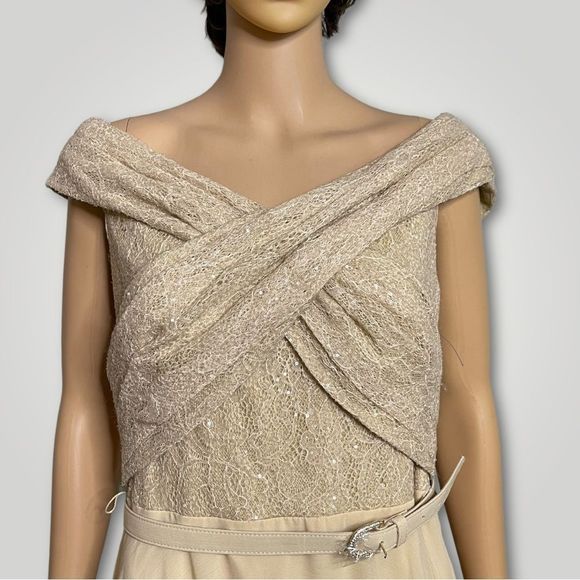 Lauren Ralph Lauren Off The Shoulder Sequin Lace Chiffon Cocktail Dress - Picture 4 of 13